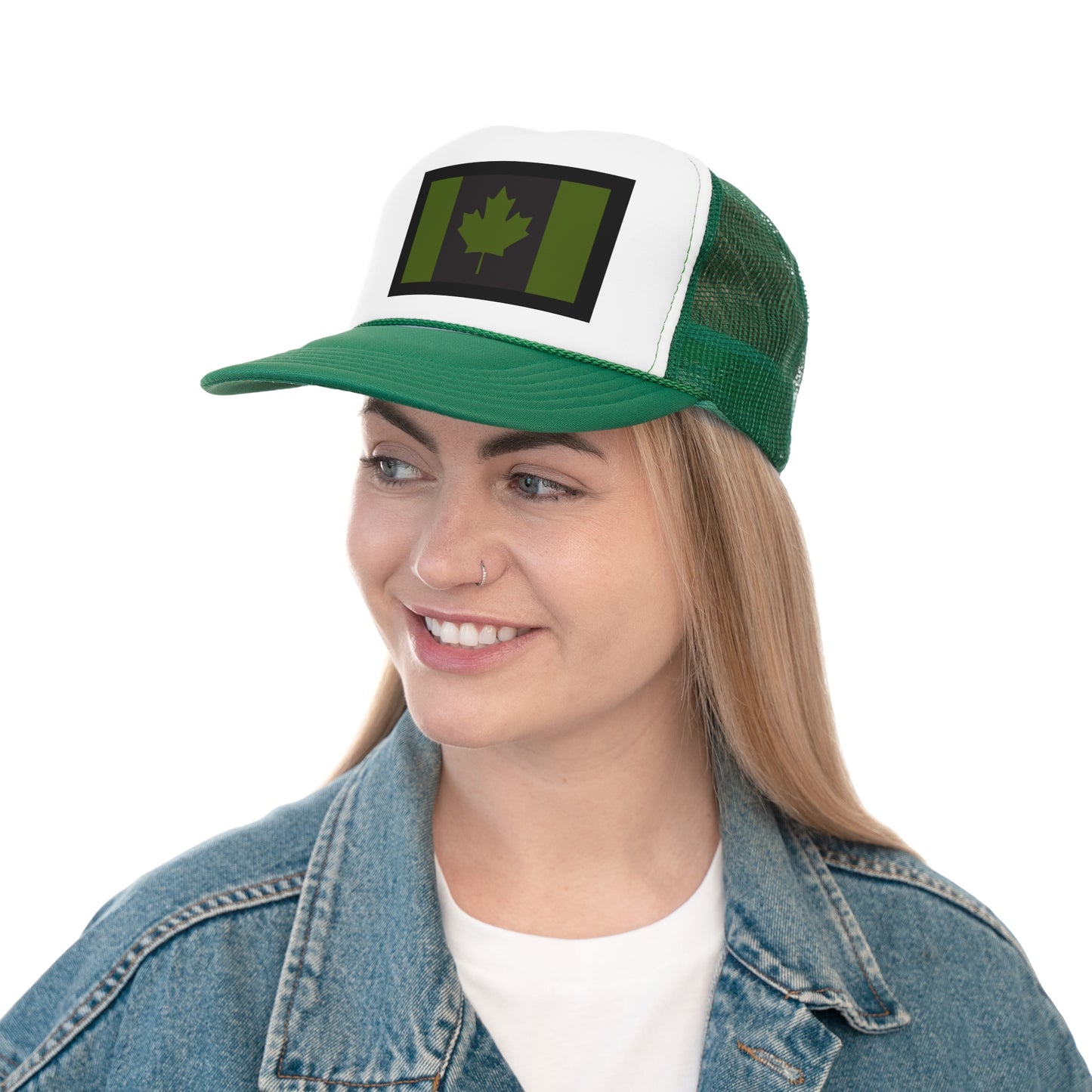 Canadian Maple Leaf Trucker Cap - CANADIAN CAD GREEN - Designed and Printed in Canada